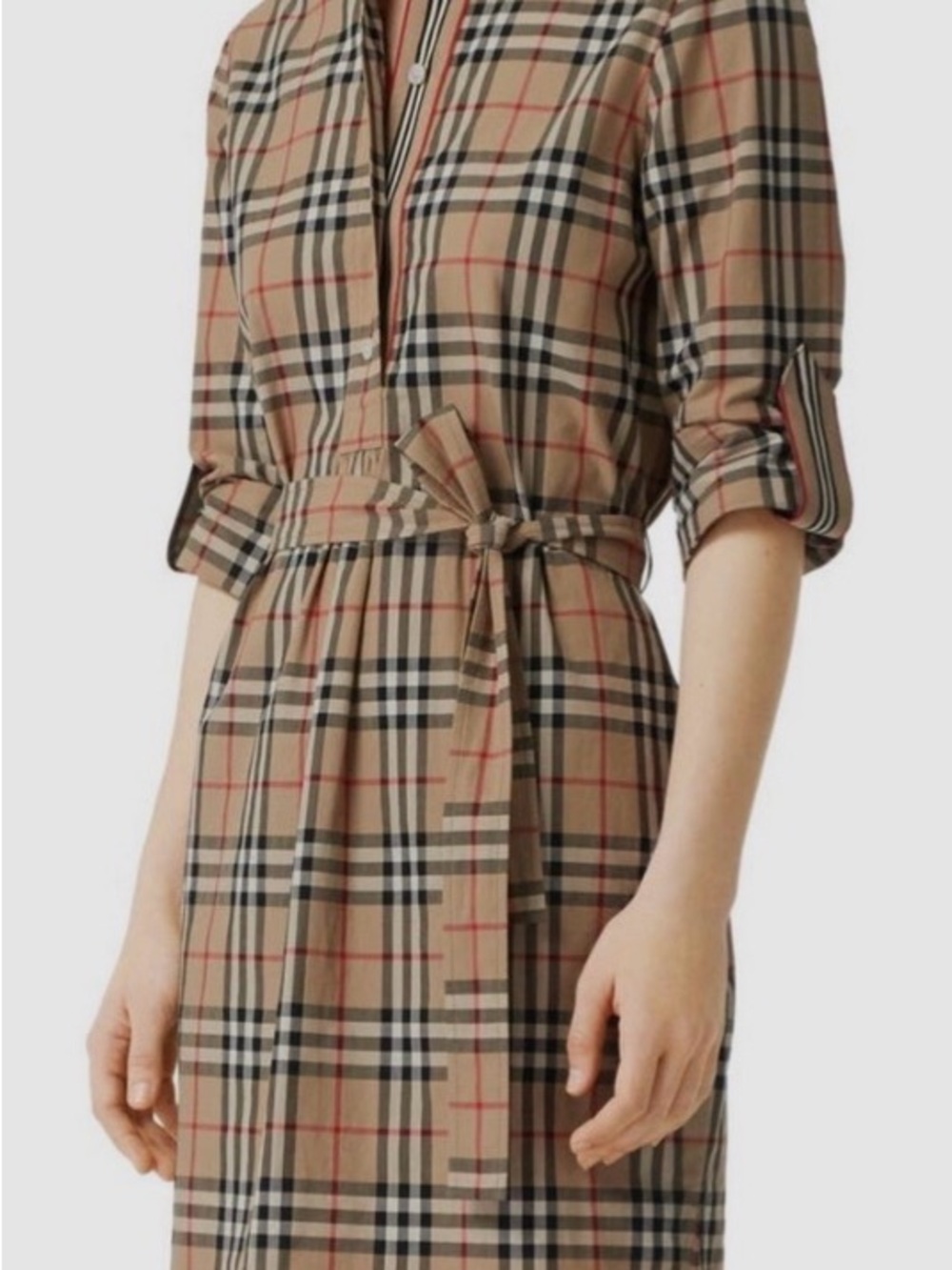Burberry Classic Check Beige and Black Long-Sleeve Shirt Dress
